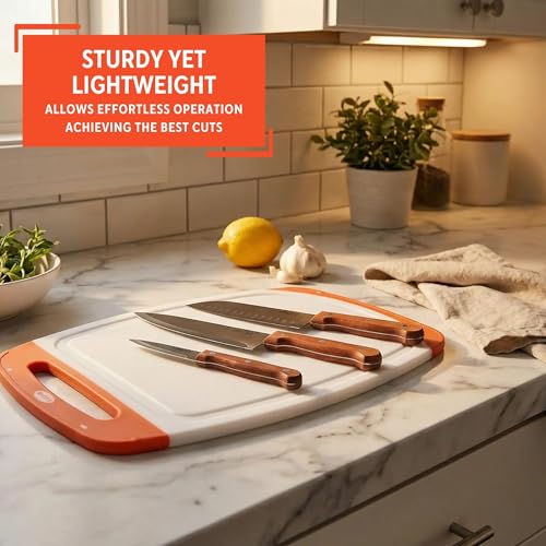 Set de 4 piezas de cuchillos y tabla de cortar IMUSA | Acabado natural en acero inoxidable, mangos ergonómicos de madera, ideal para picar y rebanar, excelente para familias y nuevos propietarios de vivienda miniatura 5