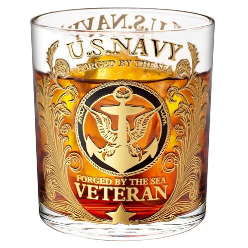 Image of Dingerjar Veteran Tribute Whiskey Glass - 10oz Personalized Veteran Tribute Glass, Engraved US Navy, Patriotic Decorations Whiskey Glasses, Military Veteran Gift for Dad, Anniversary, 1pcs