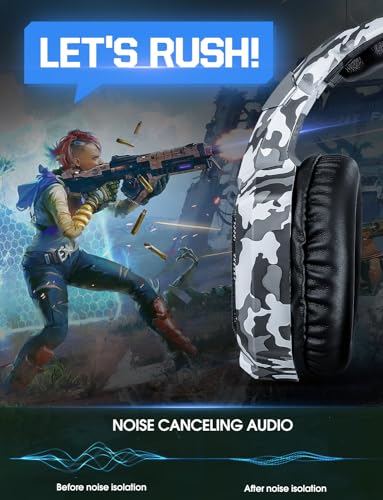 Image of Nanddi Gaming Headset with Microphone, Gaming Headphones for PS4 PS5 Xbox One PC with LED Lights, PlayStation Headset with Noise Reduction 7.1 Surround Sound Over-Ear and Wired 3.5mm Jack (White)
