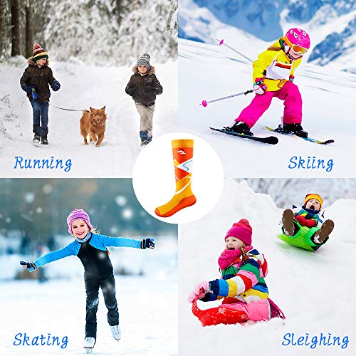 FanNicoo 2 Pack Kids Ski Socks OTC Warm Soft Non-Slip Cuff Winter Skiing Outdoor for Girls Boys(Orange), Small4