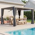 SEEHILL Louvered Pergola 10' x 10', Never-Rust All Aluminum Outdoor Pergola with Adjustable Louvered Roof, Easy Assembly Patio Louvered Gazebo Pergola with Curtains and Netting for Deck Gardens Yard