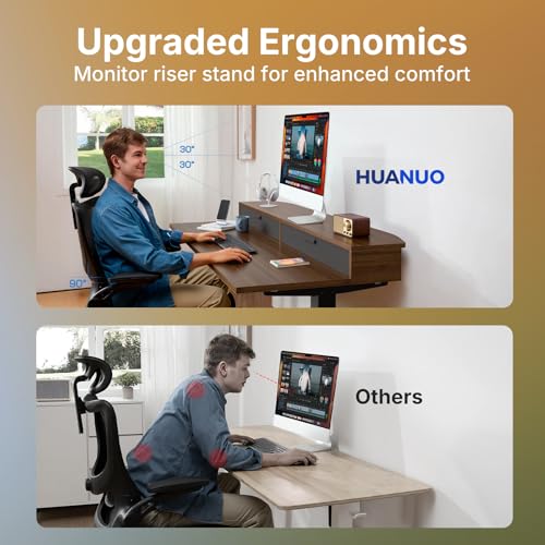 Image of HUANUO 32 x 21 Standing Desk with 2 Drawers, C-Clamp Compatible, Walnut