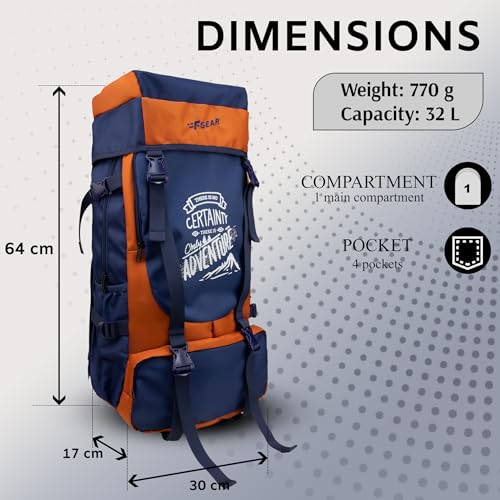Image of F Gear Ridge 32L Trekking Backpack|Hiking|Camping Travel Leisure Tourist Outdoor Sport Rucksack|Multi Pockets|Shoulder Bag - Drawstring Top Open|Lightweight Bag|Adults|Unisex|Men Women