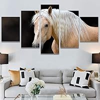 SIGNWIN 5 Panel Canvas Wall Art Modern Art Animals Dramatic Horse Multicolor Photography Traditional for Home Decorations Ready to Hang - 60