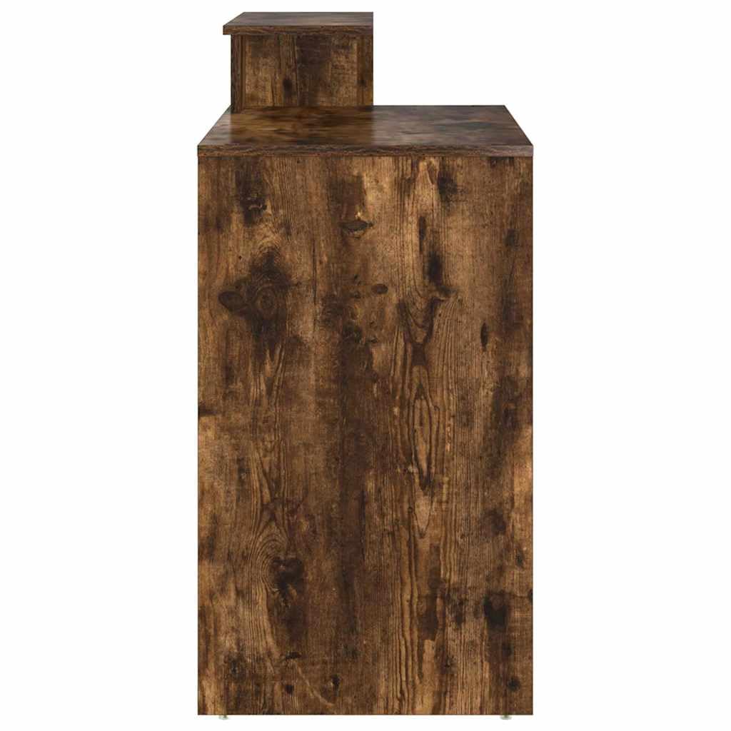 Biurko z regałem, dąb wędzony z materiału drewnopochodnego, 120,5 x 44 x 88,5 cm, z szufladą, miejscem do przechowywania i półką do domowego biura, gabinetu, komputera i laptopa