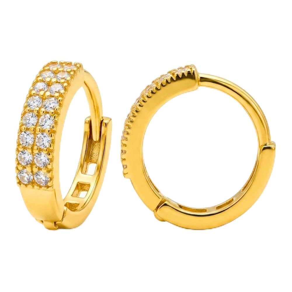 Premium Gold Plated Crystal Studded Hoop Earrings for Women & Men | Elegant Small Huggie Earrings | Stylish Daily Wear, Party & Wedding Jewelry-image-40