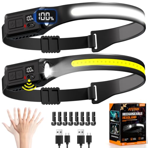 Headlamp Rechargeable 2P, 230° LED Head Lamp for Adults with Motion Sensor