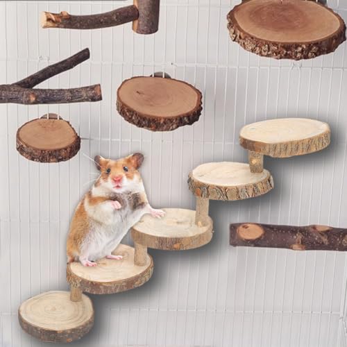 Image of Tiiyee Wooden Hamster Ladder, Bird Parrot Ladder Perch Wood Climbing Bridge | Parakeet Cage Toy Ramps Exercise Stands Activity Platform Playground Accessories for Small Animals Gerbil Mice Mouse Rat