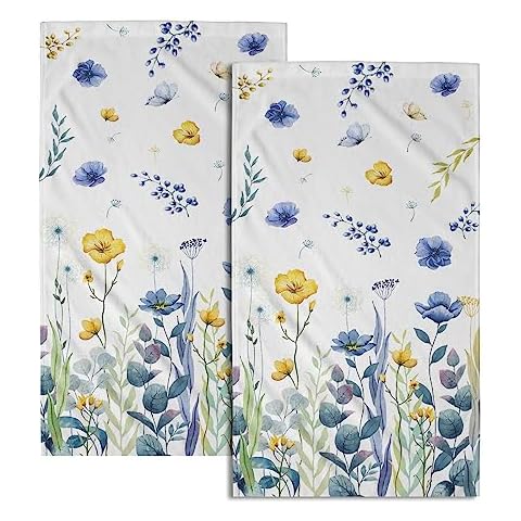 Giwawa Blue Yellow Floral Hand Towels Set Cover