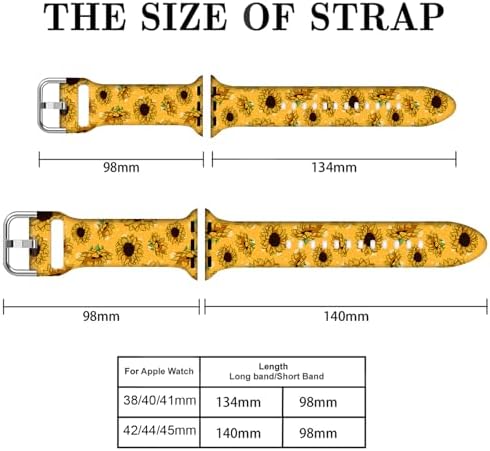 Compatible with Sunflower Watch Bands for Women Men 38/40/41/42/44/45/46/49mm, Silicone Sport Replacement Wristband Strap for IWatch Series 11 10 9 Ultra 8 7 6 5 4 3 2 1 SE.38/40/41/42mm(Series 11 10).Sunflower Yellow