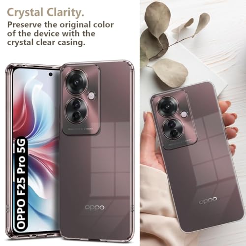 Image of Fashionury Crystal Clear Case for Oppo F25 Pro 5G | Yellowing Resistance | Transparent TPU Silicone | Raised Camera Lips | Slim Transparent Cover