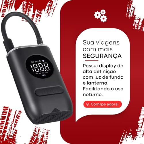 Bomba Portátil de Encher Pneu Carro Bike Moto Bola Mini Compressor Ar Calibrador Digital