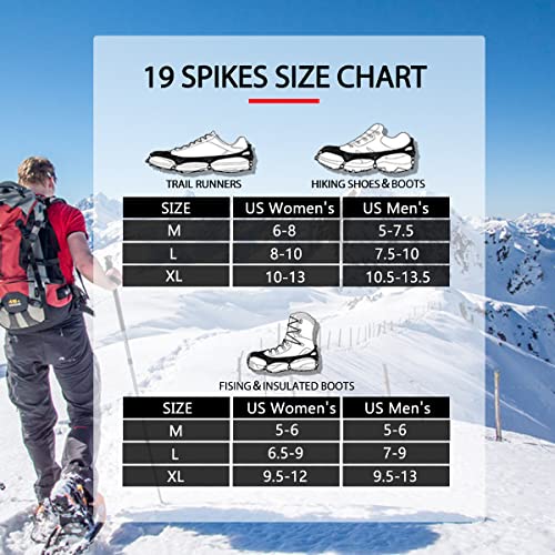Crampons Upgraded 19 Spikes Ice Snow Grips Traction Cleats System Safe Protect For Walking, Jogging, Or Hiking On Snow And Ice (Large) #TOP4