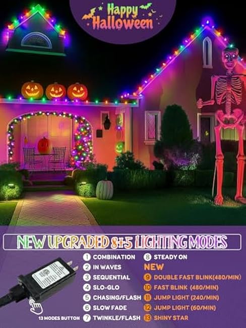 Upgraded 250 LED C6 Connectable Halloween String Lights, 82FT Orange Purple and Green Lights, Waterproof Fairy Twinkle Light Plug in with 13 Modes & Timer for Outdoor Indoor Halloween Decorations