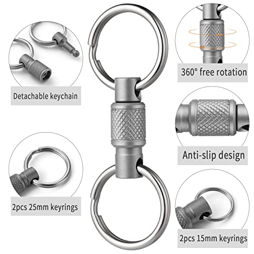 FEGVE Titanium Quick Release Swivel Keychain, Pull Apart Detachable Keychain Heavy Duty Car Key Holder with Key Rings - Image 4
