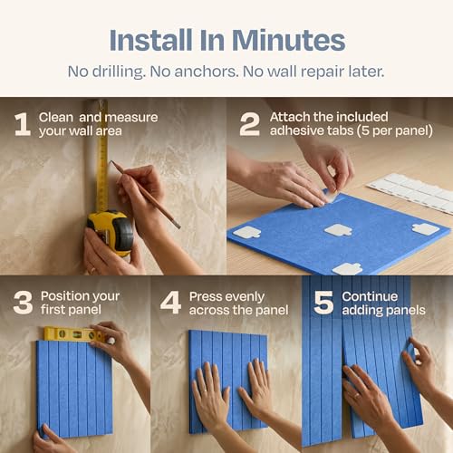 Image of X-Large Cork Board Alternative 12-Pack Felt Bulletin Board Thick and Decorative Pin Board for Home Office Walls 47.24 x 35.43 Inches with 72 Adhesive Tabs - [Grand Blue]