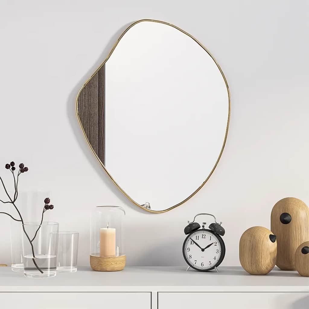 Wandspiegel Golden 50x40 cm Glas mit PVC-Rahmen, Dekorationsspiegel für Flur, Badezimmer, Schlafzimmer, Garderobe, Eingangsbereich, klarer Kosmetikspiegel für Styling und Rasur