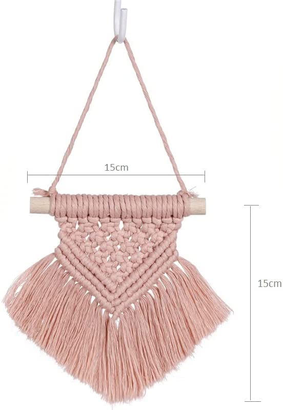 Image of Waterlily House -02 Pcs Macrame Woven Wall Hanging Small Decor Boho Chic Bohemian Home Geometric Art Decor - Beautiful Apartment Dorm Room Decoration,(Size - 20 x 33cm). (Pattern - C, Wall Hanging)