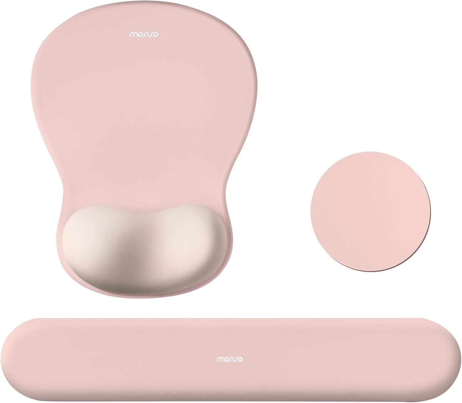 MOSISO Wrist Rest Support for Mouse Pad&Keyboard Set, Curved Ergonomic Mousepad&Coaster Non-Slip Base Home/Office Pain Relief&Easy Typing Cushion with Soft Cloth&Silicone Lining, Pink