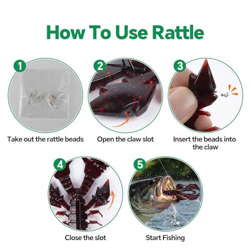 Image of Battle Craw Soft Plastic Crawfish Lures Kit with Removable Rattles | Salt Infused Creature Bait for Bass Fishing, Texas Rig & Jig Trailer Lure in Tackle Box, Realistic 1:1 Claw-to-body 4.1 /5.5in