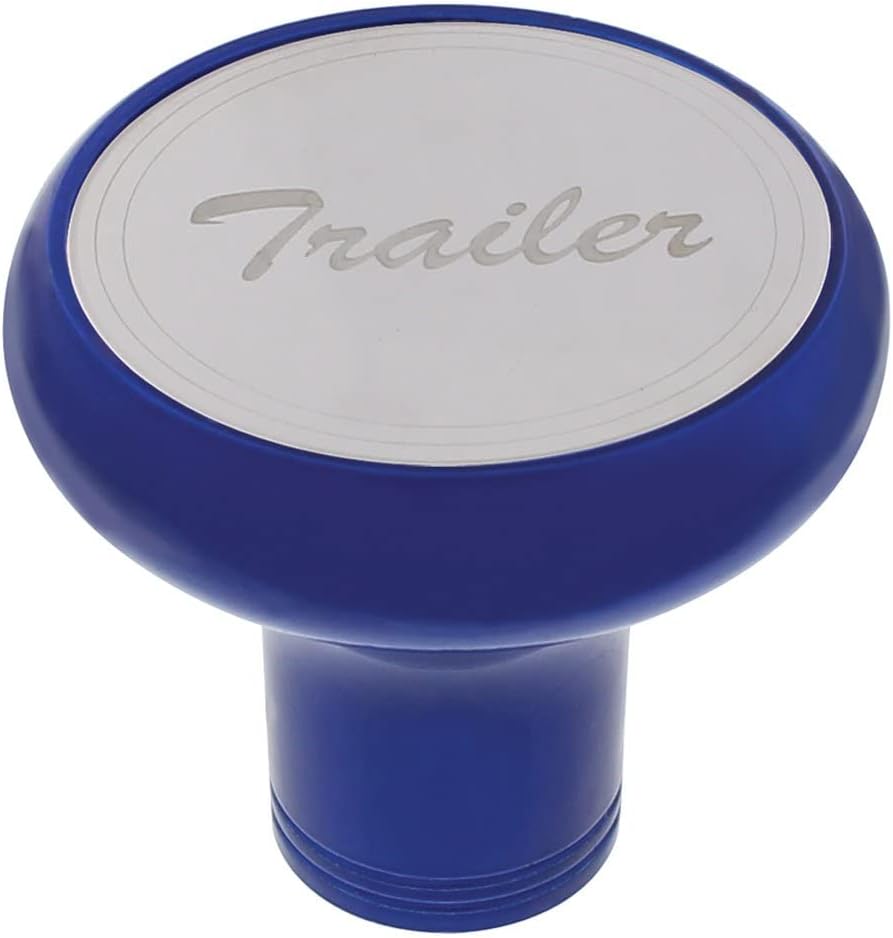 UNITED PACIFIC 22969 Air Brake Valve Control Knob, Trailer, Deluxe, Aluminum, Screw-On, with Stainless Plaque, Indigo Blue
