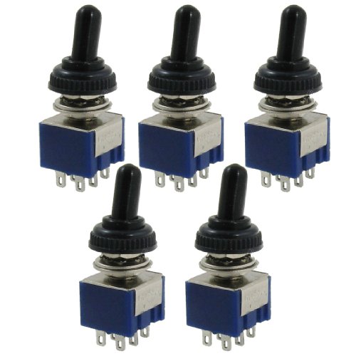 uxcell 5 Pcs AC 125V 6A ON/OFF/ON 3 Position DPDT Toggle Switch with Waterproof Boot