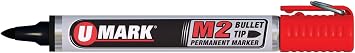 U-Mark M2 Bullet Tip Permanent Marker 12 Pack Red, With Ring