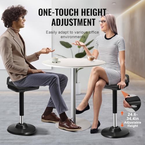 Image of VEVOR Active Chair with Handle, Height-Adjustable (24.6-34.4 inch) Wobble Chair Made of Elastic Fabric & 45 mm Foam, Ideal for Schools, Office and Home, 8 Tilt Angle, Age 12-18, Black