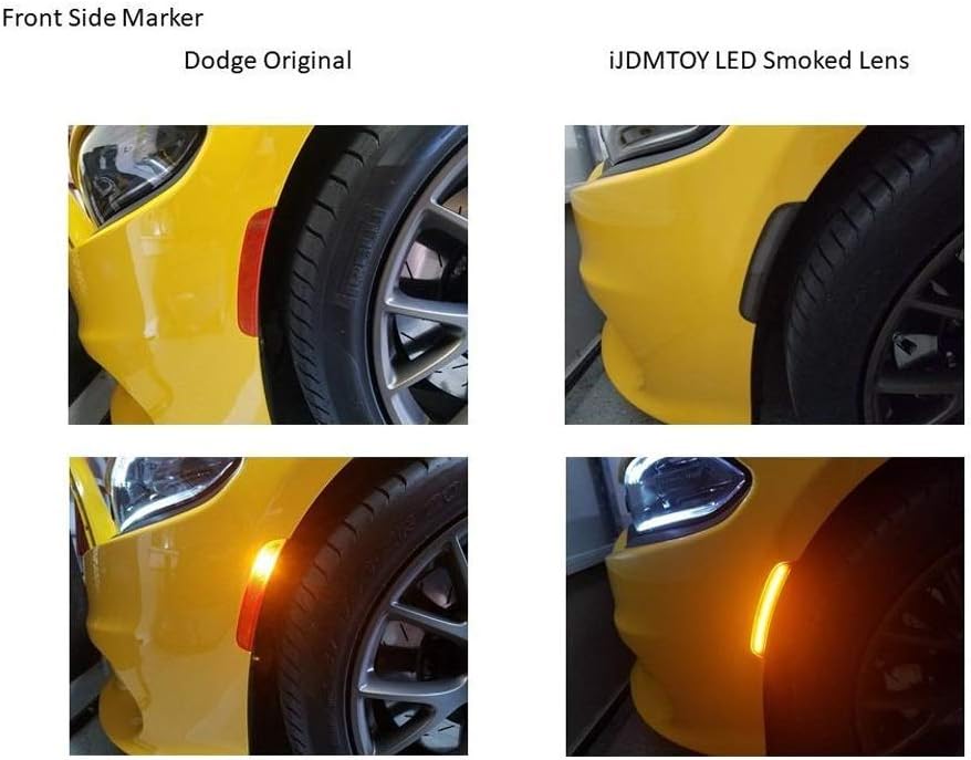 iJDMTOY 4pc Set Smoked Lens Amber Front & Red Rear Full LED Side Marker Light Kit Compatible with 2015-2023 Dodge Charger, Powered by Total 180-SMD LED, Replace OEM Amber/Red Lens Sidemarkers