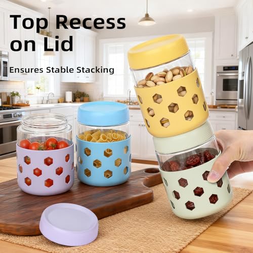 grinkpeak Overnight Oats Containers with Lids and Silicone Sleeve, 6 Pack Wide-Mouth Glass Food Storage Jars, 16oz Mason Jar Style Containers Perfect for Yogurt, Oatmeal, Fruit, Snacks and Meal Prep by grinkpeak - Used condition - Image 7
