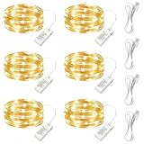 HiC-DecoLite 6 Pack USB Rechargeable Twinkle Fairy Lights with Timer, 7ft 20 LED Waterproof Silver Copper Wire String Lights for DIY Crafts, Mason Jar, Centerpiece, Mini Christmas Tree (Warm White)