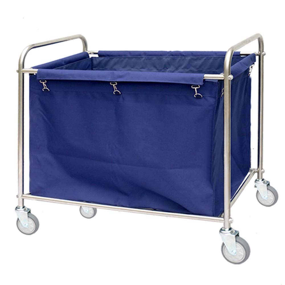 DFEDHF Movable Trolleys,Heavy Duty Cart, Hotels/Lobby Rolling Laundry Sorter Cart with Wheel, Stainless Steel Frame and Washable Removable Bag/Blue