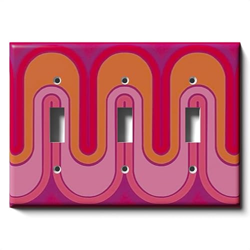 Miniatura 17 de Cubierta decorativa para interruptor de luz con ondas retro rojas, placa de pared de palanca individual Single Toggle,Salida doble dúplex,Double