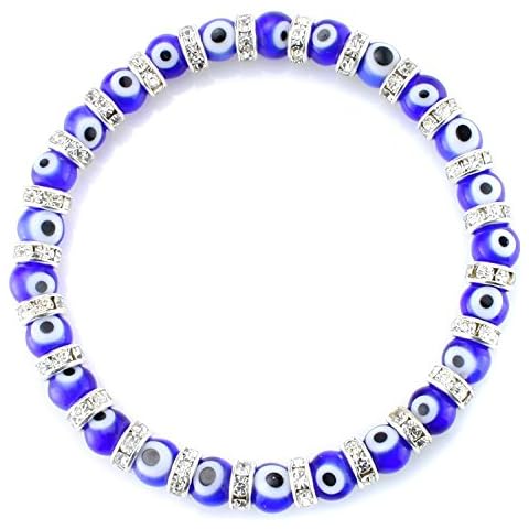 JEWELRIESHOP Turkish Evil Eye Bracelet Murano Glass Turkish Eye Bead Bracelet for Women (Red, Black, Blue Evil Eye Bracelet), Glass Cover