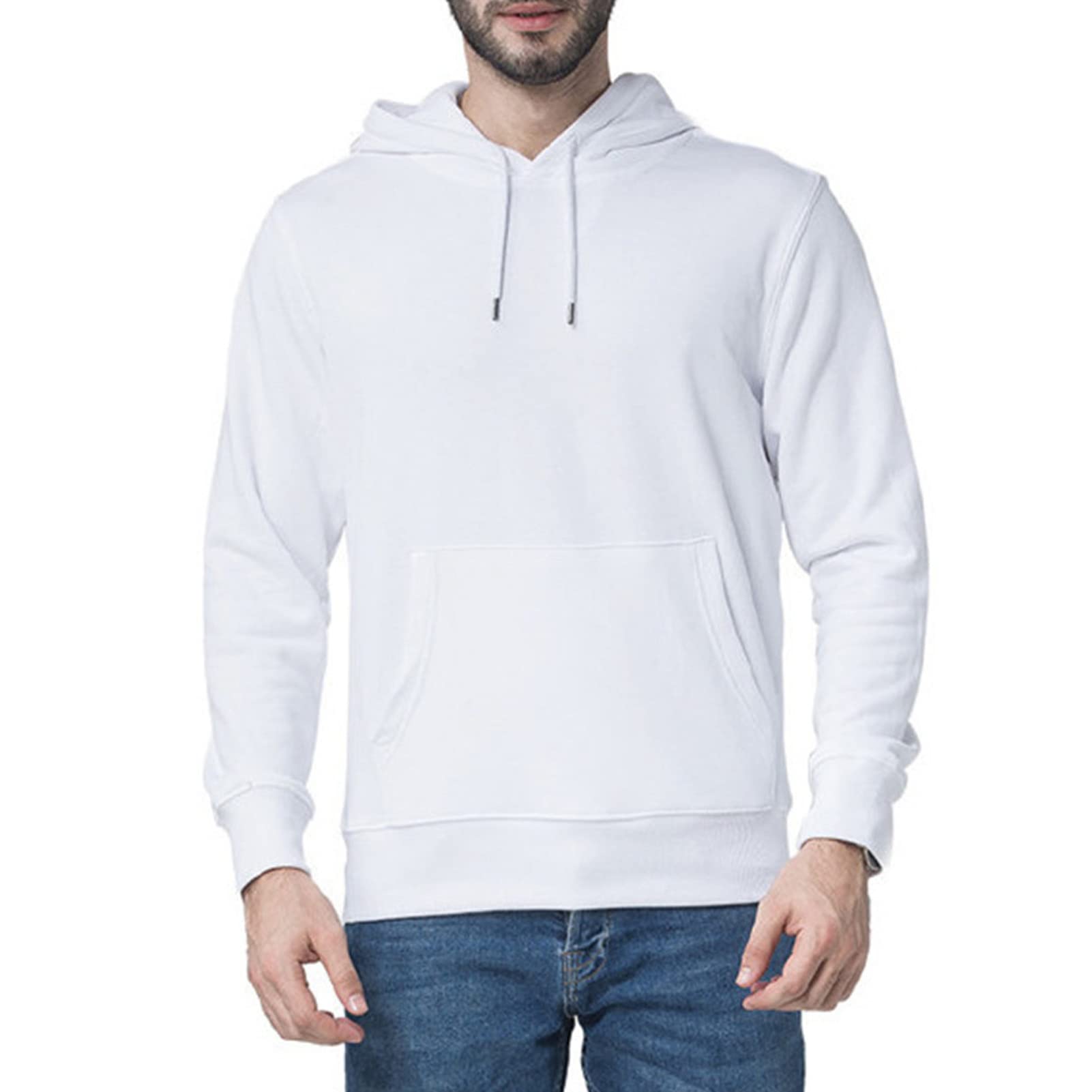 Maiyifu-GJ Men's Solid Athletic Hooded Sweatshirt Casual Long Sleeve Pullover Hoodie Comfy Sports Hoodies with Kanga Pocket (White,X-Large)