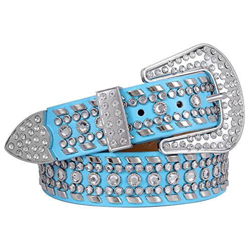 SUOSDEY Kids Rhinestone Belt for Girls Boys,Western Cowgirl Cowboy Studded Leather Belt for Child,blue