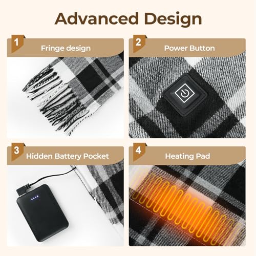 WELUK Heated Scarf for Women Men with 5000mAh Rechargeable Battery, 3 Temperature Settings Winter Electric Heating Neck Scarf for Cold Weather