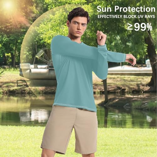 Cadet Blue Green Shirts Summer UPF 50+ Fishing Round Neck Long Sleeve Sun Protection UPF 50+ Hiking4