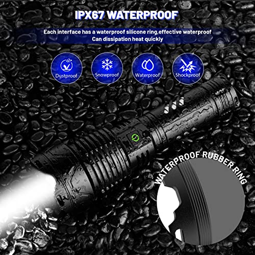 Flashlights High Lumens Rechargeable, 150000 Lumens Super Bright Led Flashlight, 5 Modes With Usb Cable, Ipx6 Waterproof, Handheld Powerful Flash Light For Hu∩Ting, Camping, Emerge∩Cies #TOP6