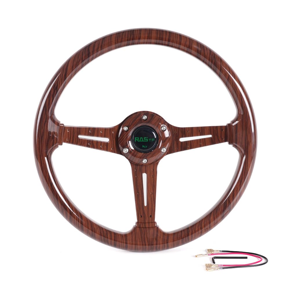Volante de carreras RASTP con acabado en madera de nogal, 13,8" x 350 mm, 6 pernos