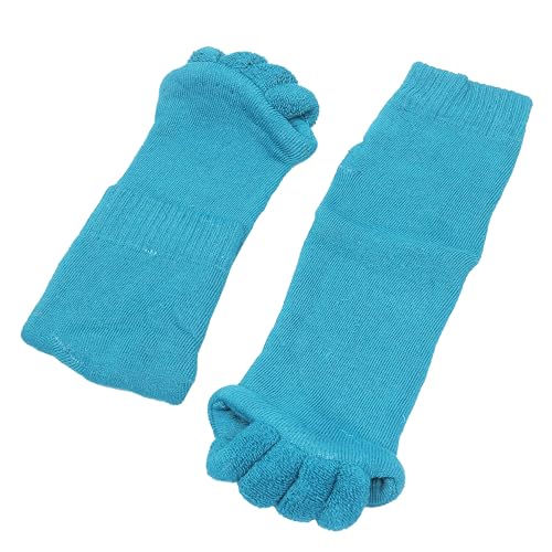 Image of Aegon Foot Alignment Socks Cotton | 5 Toe Separator | For Foot Pain Relief | Bunion Corrector | Hallux Valgus | Plantar Fasciitis | 1 Pair (Blue)