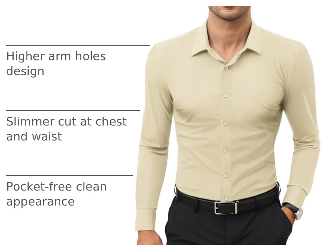  Stretch Mens Dress Shirts Long Sleeve Slim Fit Dress Shirts for Men Muscle Fit Wrinkle Free Button Down Shirt thumbnail
