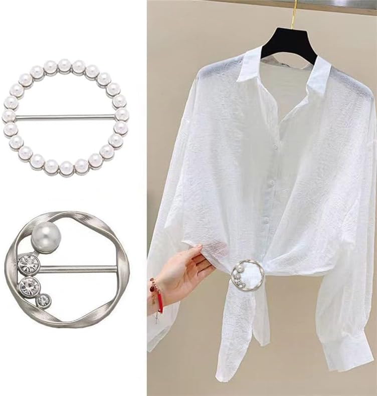 5PCS T-shirt Ties Clips Clothes Corner Knotted Button for Women Fashion Metal Round Circle Shirt Clip Buckle- Scarf Ring Clip - Image 4