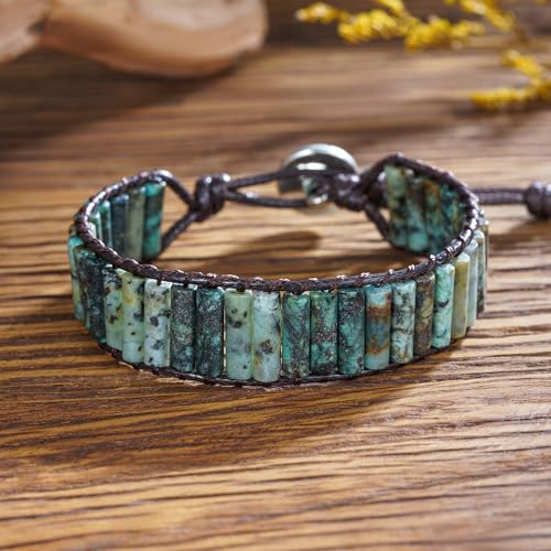 Image of Plumiss Women Boho Handmade Natural Stone Crystal Leather Bead Wrap Bracelets Collection
