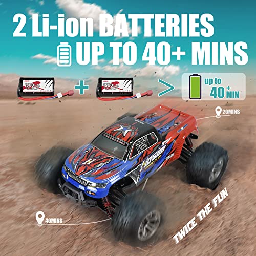 Hosim 1:16 Scale 40+Kph All Terrain Rc Car,4Wd Waterproof High Speed Electric Toy Off Road Rc Monster Truck Vehicle Crawler With 2 Rechargeable Batteries For Boys Kids And Adults(Red) #TOP2