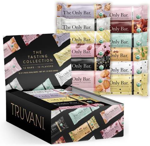 Truvani Plant Based Snack Bars, 12 Pack, 5-8g Protein, USDA Organic and Vegan, The Only Bar, Dairy, Soy & Gluten Free, Individually Wrapped