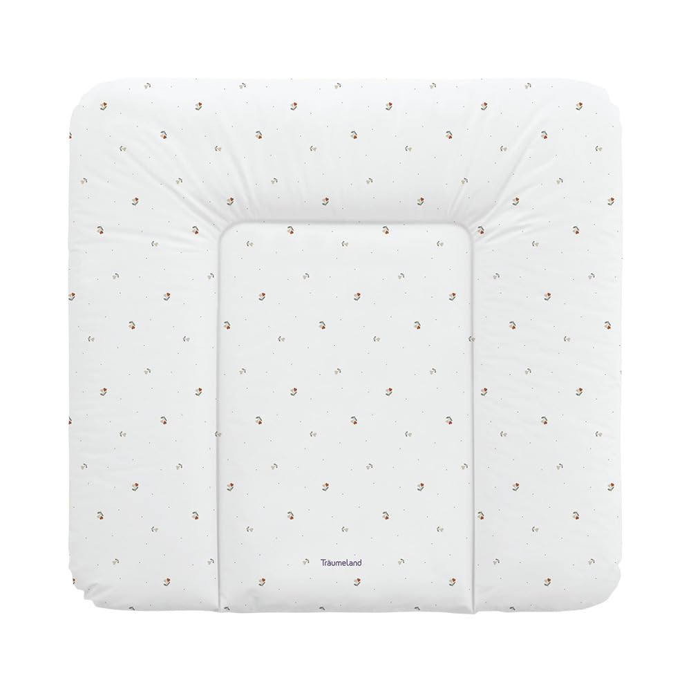 Träumeland Fiore Changing Mat Water-Repellent and Wipe-Clean with Floral Design Thermal Fleece and Phthalate-Free PVC 75 x 75 cm Beige