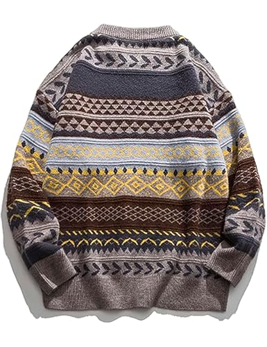 PEHMEA Men's Vintage Striped Sweater Oversized Knitted Pullover Crewneck Long Sleeve Colorblock Jumper Tops2