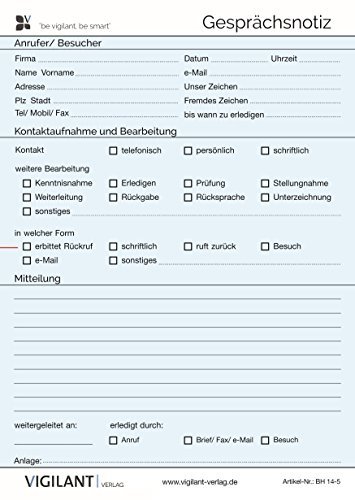 Vigilant-Verlag 3er Pack Gesprächsnotiz Din A5 im Block 50 Blatt, Blau | Premium-Qualität