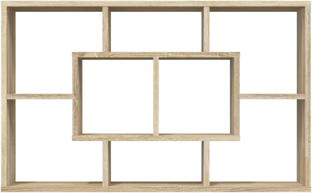 Sonoma Oak Engineered Wood Floating Wall Shelf with Eight Compartments for Storage and Organization, Modern Design for Living Room Decor